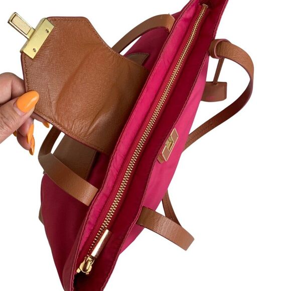Tory Burch Pink Nylon Tote Shoulder Bag Medium Size - Picture 11 of 13